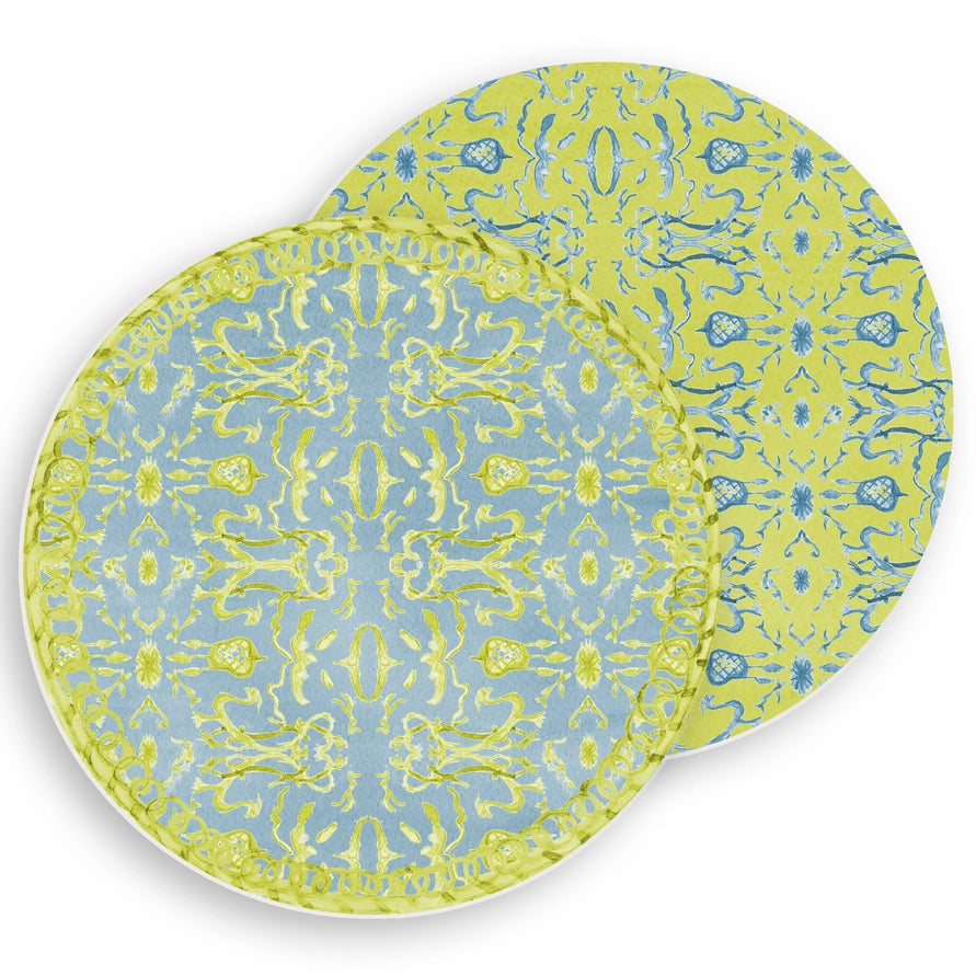 Blue & Chartreuse Reversible Vinyl Placemat | Stylish Table Decor