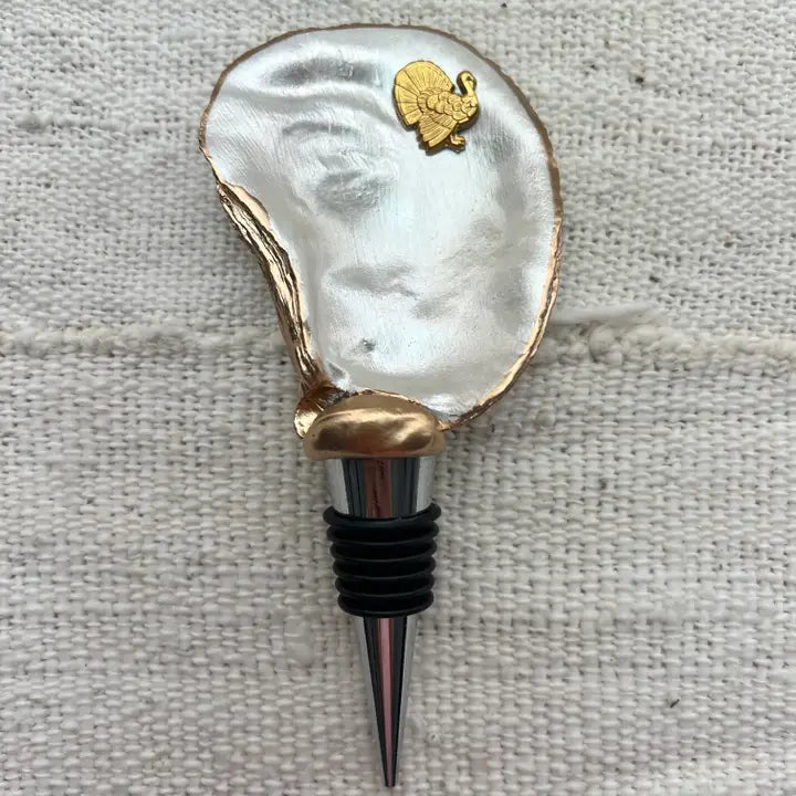Pearl Oyster Wine Stopper with Turkey | Elegant Holiday Wine Gift